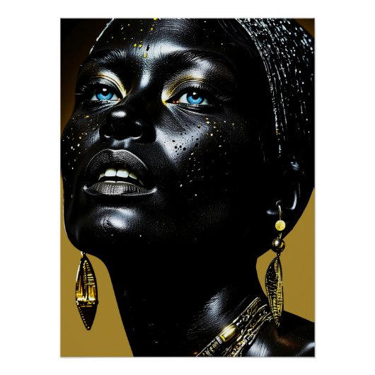 Goldene Eleganz: Schwarze Schönheit mit Schmuck Poster (Vorderseite)
