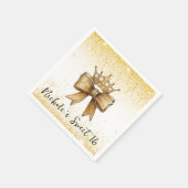 Goldene Eleganz: Sweet 16 Crown & Bow Glitzer Serviette (Ecke)