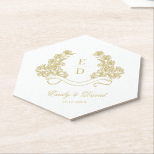 Goldene Elfenbein-Erbe Hochzeit Vintage Untersetzer