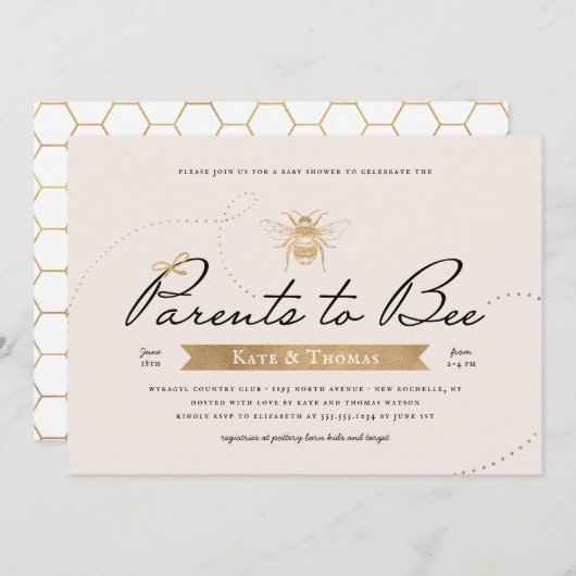 Goldene Eltern zum Kinderduschen Einladung (Vorne/Hinten)