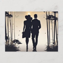 Goldene Embrace Silhouette der Liebe bei Sonnenunt Postkarte