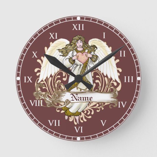 Goldene Engel-Herzuhr Runde Wanduhr (Vorderseite)
