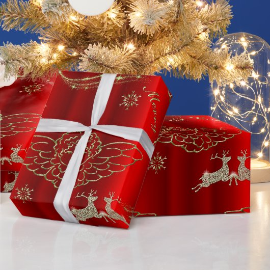 Goldene Engel und Fesseln Hirschrot Weihnachten Geschenkpapier (Feiertage)