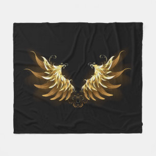 Goldene Engelsflügel auf schwarzem Hintergrund Fleecedecke