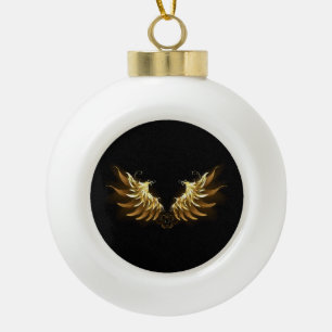 Goldene Engelsflügel auf schwarzem Hintergrund Keramik Kugel-Ornament