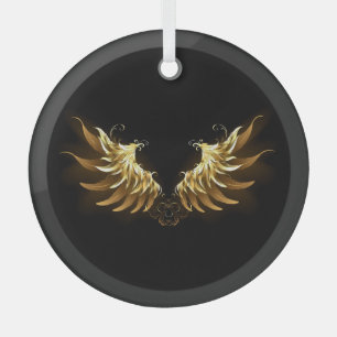 Goldene Engelsflügel auf schwarzem Hintergrund Ornament Aus Glas
