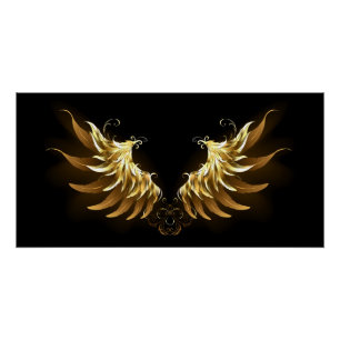 Goldene Engelsflügel auf schwarzem Hintergrund Poster