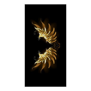 Goldene Engelsflügel auf schwarzem Hintergrund Poster