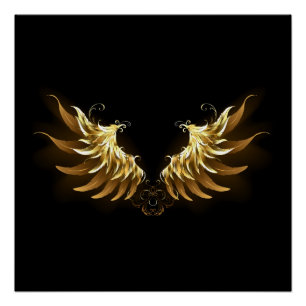 Goldene Engelsflügel auf schwarzem Hintergrund Poster