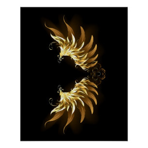 Goldene Engelsflügel auf schwarzem Hintergrund Poster