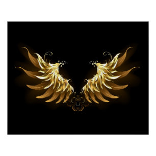 Goldene Engelsflügel auf schwarzem Hintergrund Poster