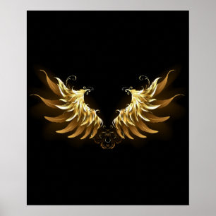Goldene Engelsflügel auf schwarzem Hintergrund Poster