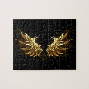 Goldene Engelsflügel auf schwarzem Hintergrund Puzzle