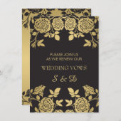 Goldene englische Rose über schwarze Vow-Erneuerun Einladung (Vorne/Hinten)
