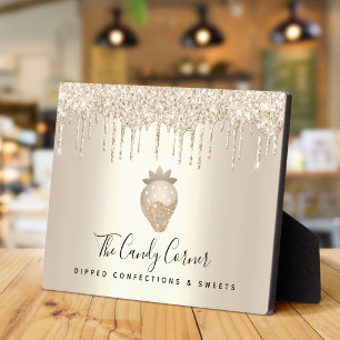 Goldene Erdbeer Glitter Tropfen Süßigkeiten Küchen Fotoplatte