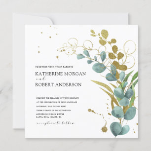 Goldene Eukalyptus-Blätter Einladung Hochzeit