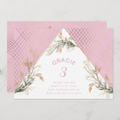 Goldene Eukalyptus Elegantes Party Rosa Einladung (Vorne/Hinten)