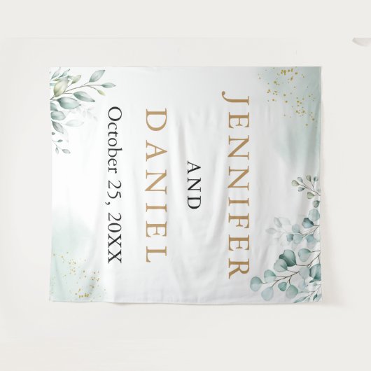 Goldene Eukalyptus-Grüne Hochzeitskabine Wandteppich (Vorderseite (Horizontal))