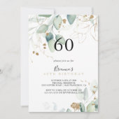Goldene Eukalyptus-Kalligrafie 60. Geburtstagspart Einladung (Vorderseite)
