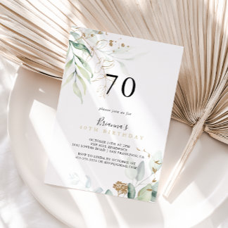 Goldene Eukalyptus-Kalligrafie 70. Geburtstagspart Einladung