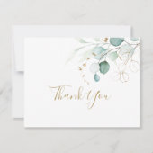 Goldene Eukalyptus-Kalligrafie-Hochzeit Dankeskarte (Vorderseite)