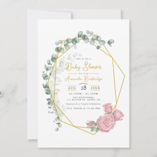 Goldene Eukalyptus & Roses Kinderdusche Einladung (Vorderseite)