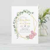 Goldene Eukalyptus & Roses Kinderdusche Einladung (Stehend Vorderseite)