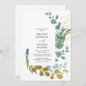 Goldene Eukalyptusgrün Einladung (Vorne/Hinten)