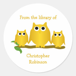 Goldene Eulen Design-Exlibris Runder Aufkleber
