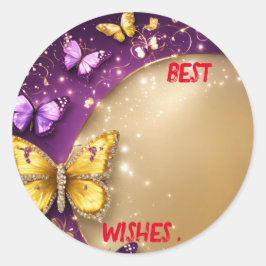 "Goldene Euphorie: Bezaubernde Schmetterlingsblick Runder Aufkleber