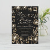 Goldene exotische Blume 50. Hochzeitstag Einladung (Stehend Vorderseite)