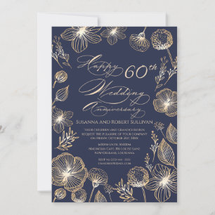 Goldene exotische Blume 60. Hochzeitstag Einladung