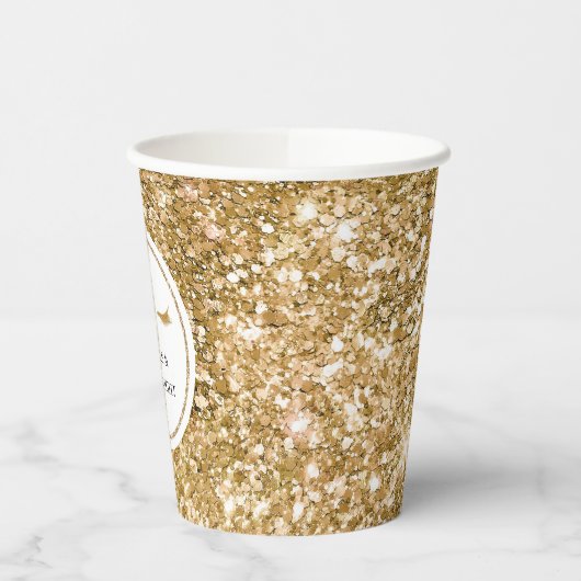 Goldene Eyelashes gürtelförmige Glitzer Pappbecher (Links)
