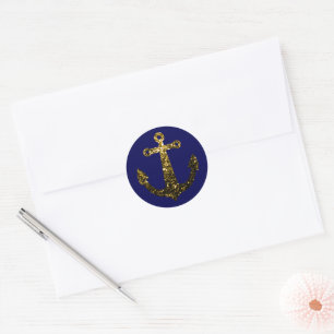 Goldene falsche funkelnde Glitter Anker navyblau Runder Aufkleber