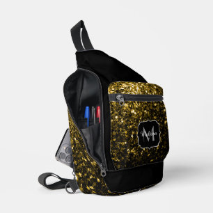 Goldene falsche Glitter-Funkeln Schwarzes Monogram Crossbody Bag