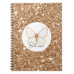 Goldene falsche Glitter Weiße Butterfly   Notizblock