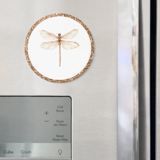 Goldene falsche Glitter Weiße Libelle Magnet (In Situ (Kühlschrank))