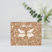 Goldene falsche Glitter Weiße Libelle Postkarte (Stehend Vorderseite)