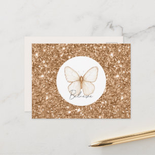 Goldene falsche Glitter Weiße Schmetterling Postkarte