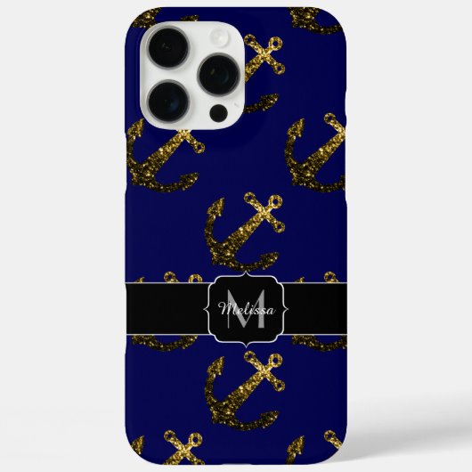 Goldene falsche Glitzer Anker Muster navy Monogram Case-Mate iPhone Hülle (Rückseite)