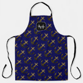 Goldene falsche Glitzer Anker Muster navy Monogram Schürze (Vorderseite)