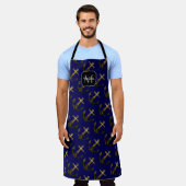 Goldene falsche Glitzer Anker Muster navy Monogram Schürze (Getragen)