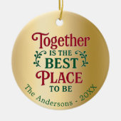 Goldene Familie zitiert Weihnachten Keramik Ornament (Vorne)