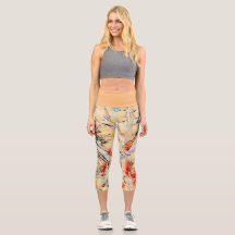 Goldene Farbe Abstrakt Capri Leggings