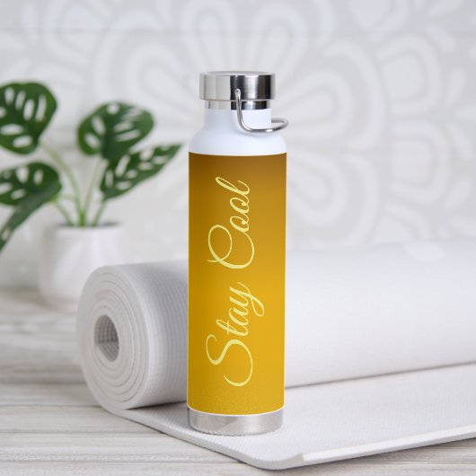 Goldene Farbe mit Extravagantem Text, Cool Bleibe Trinkflasche (Yoga)