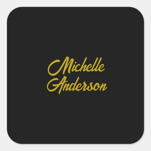 Goldene Farbe Schwarzer Moderner Minimalistischer Quadratischer Aufkleber (Vorderseite)