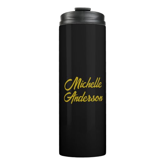Goldene Farbe Schwarzer Moderner Minimalistischer  Thermosbecher (Vorderseite)