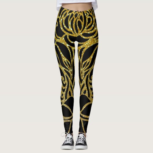 Goldene Farbe Zebra Retro Animal Print Leggings (Vorderseite)