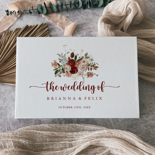 Goldene, farbenfrohe blumenreiche Hochzeit Gästebuch