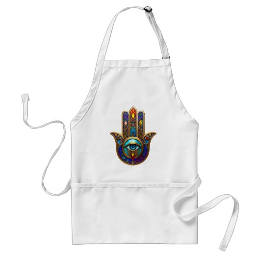 Goldene farbenfrohe Hamsa Türkis Saphir Drittes Au Schürze (Vorne)